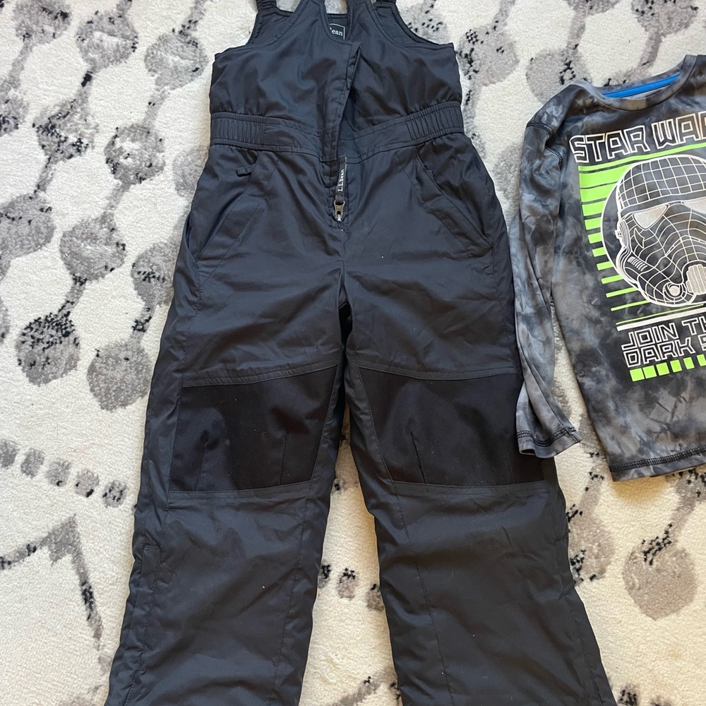 Kids Black Snow Bib and shirt